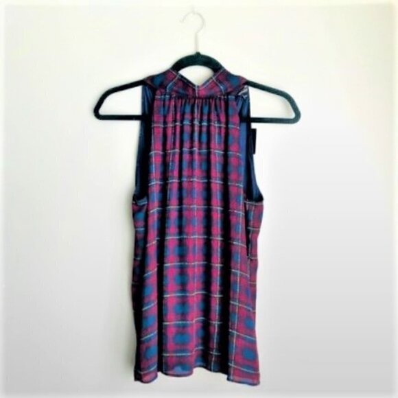 Rw&co. Plaid Mockneck Tie Sleeveless Top - Picture 1 of 6